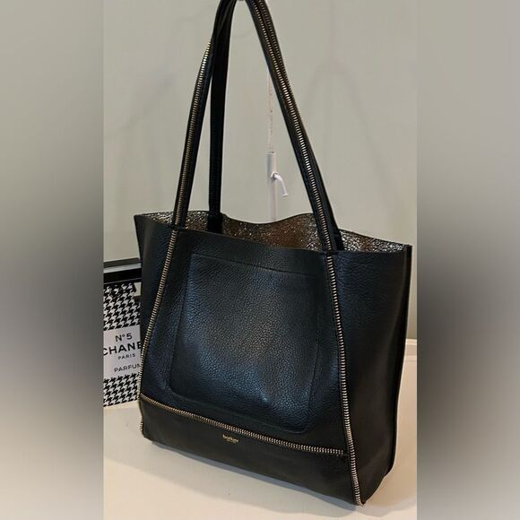 BOTKIER BLACK PEBBLE LEATHER SOHO ZIPPER TRIM TOTE SHOULDER BAG $298 - Picture 7 of 15